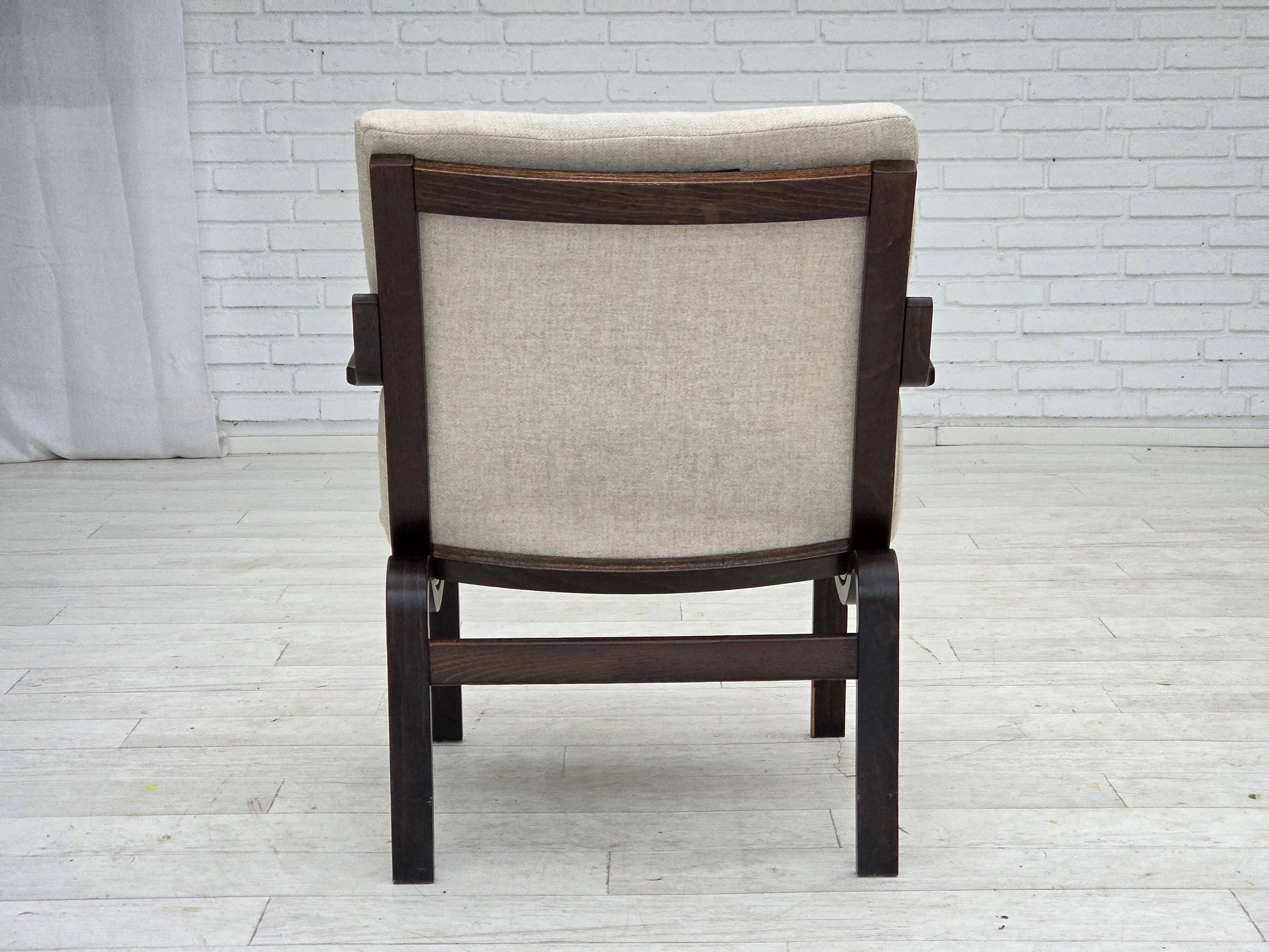 1970s, Scandinavian armchair, furniture wool, dark beech wood.
