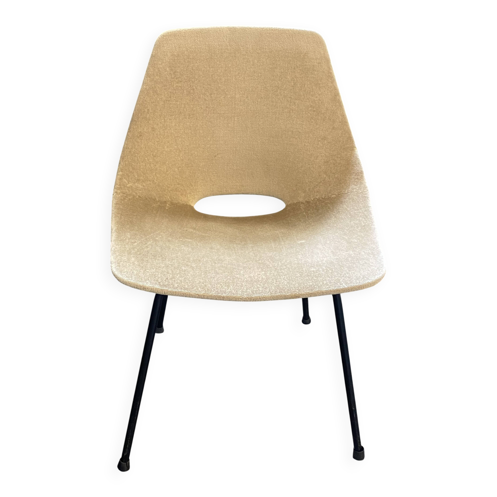 A barrel chair by Pierre Guariche, Steiner, vintage beige fabric from the 1950s.