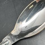 Duo of egg cup and its small white metal spoon (silverware) Ercuis
