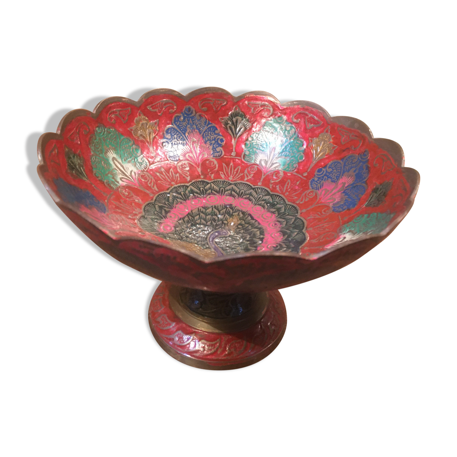 Coupe en laiton motifs paons