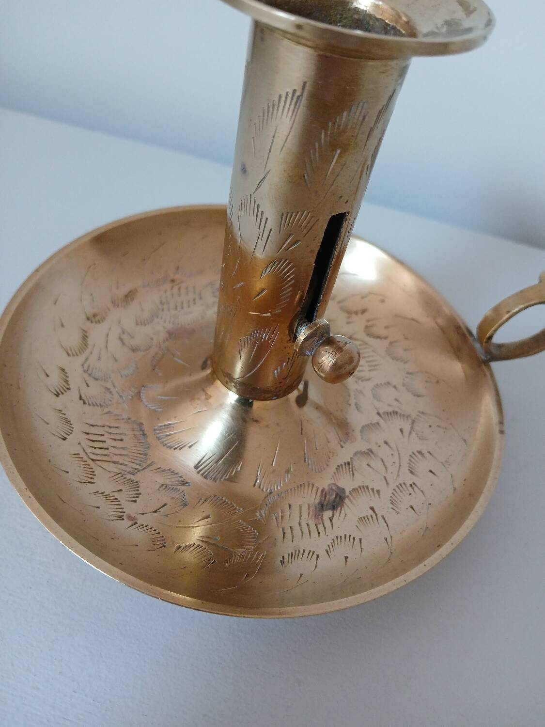 Brass candle holder, cellar rat