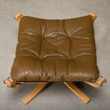 Sigurd Ressell Falcon Chair with Ottoman in brown leather for Vatne Møbler