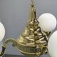 1930s Czech Neo-Baroque Brass Chandelier with Opaline Glass Globes