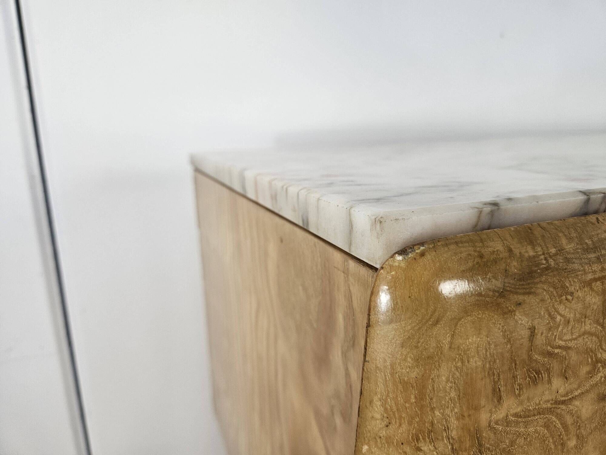 1950s maple chest of drawers with a marble top