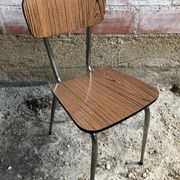 Old chair kitchen formica brown wood + feet compass metal chrome vintage