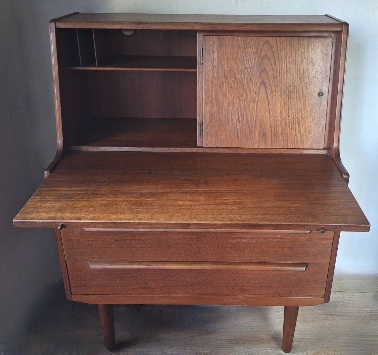 Teak secretary desk by AG Aarhus, 3 drawers and hidden mirror, Denmark, 1960s