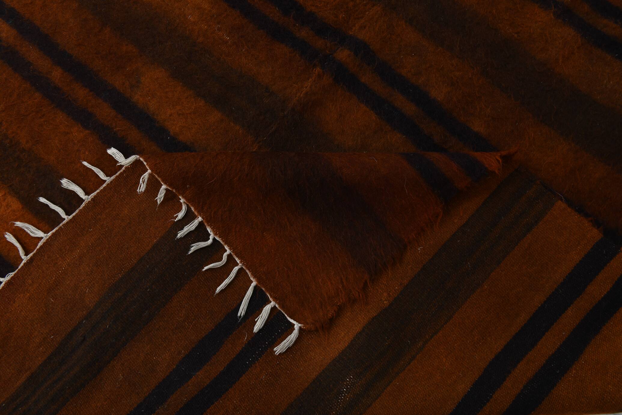 5x7 Striped Pattern Terracotta Vintage Kilim Rug, 146x220Cm