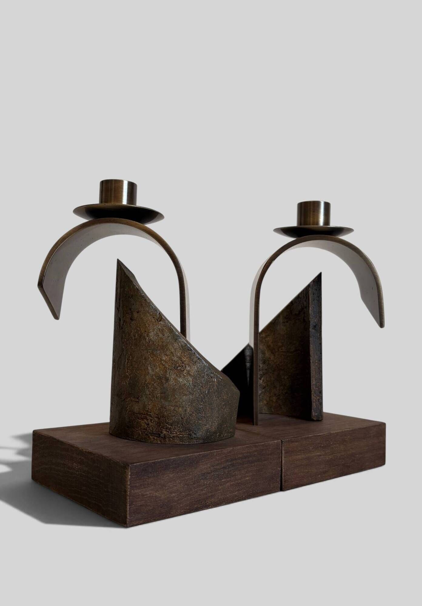 Pair of Brutalist Sculptural Candleholders by Arte Romera, Spain, 1980s