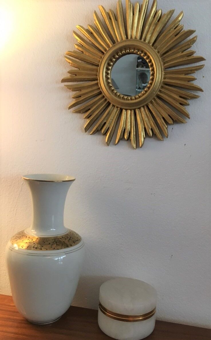 Miroir soleil bois doré  32 cm 1950