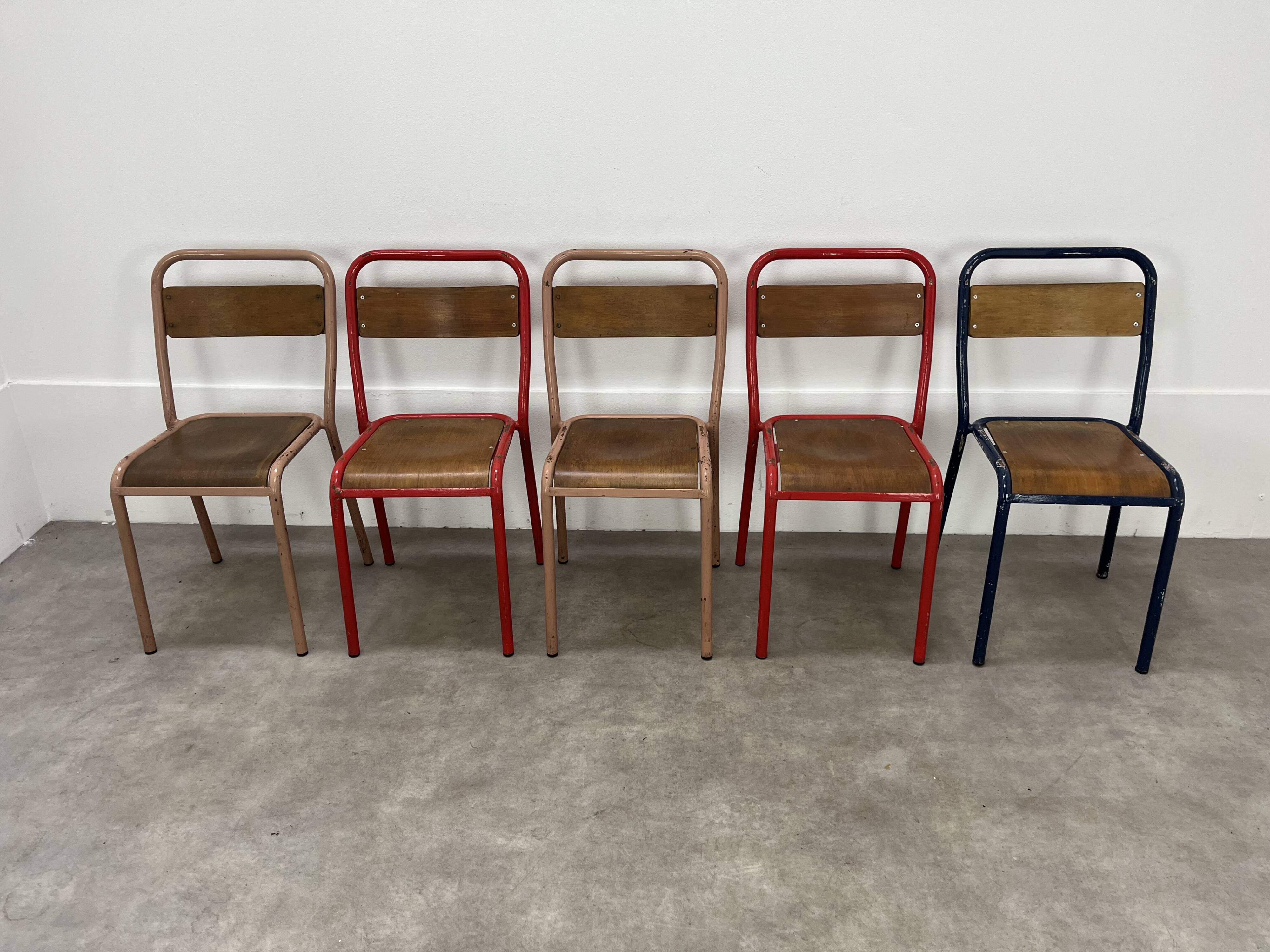 5 industrial style metal chairs, vintage