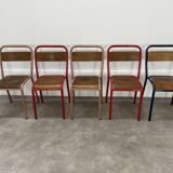 5 industrial style metal chairs, vintage