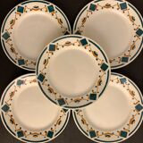 5 flat art deco plates signed Badonviller, Sans Souci model