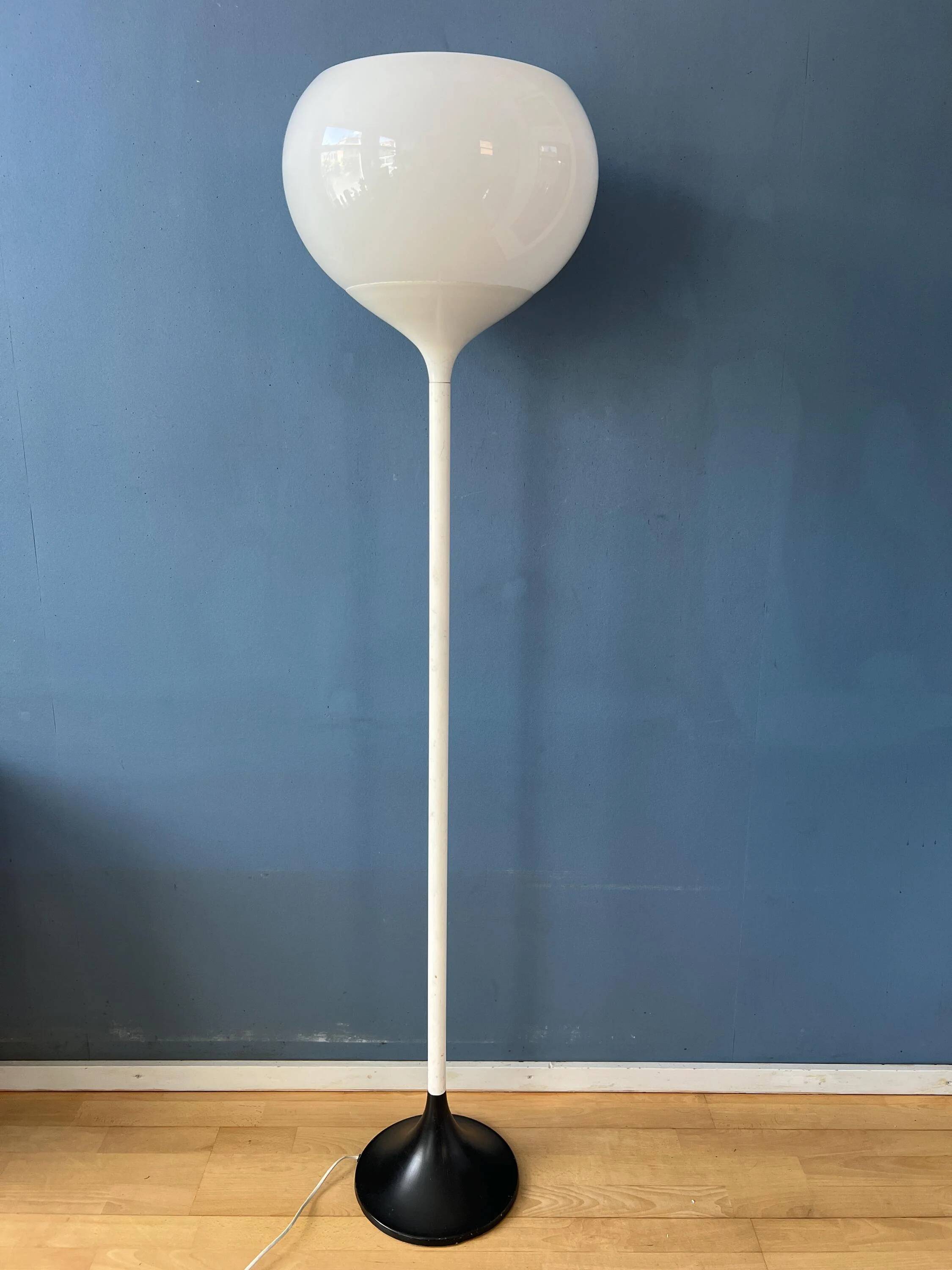 Vintage white floor lamp in Guzzini Space Age Mid-Century style