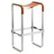 Contemporary Minimalist Bar Stool in Aged Silver Metal and Navy Blue Leather