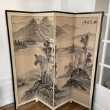 Paravent asiatique en soie peinte