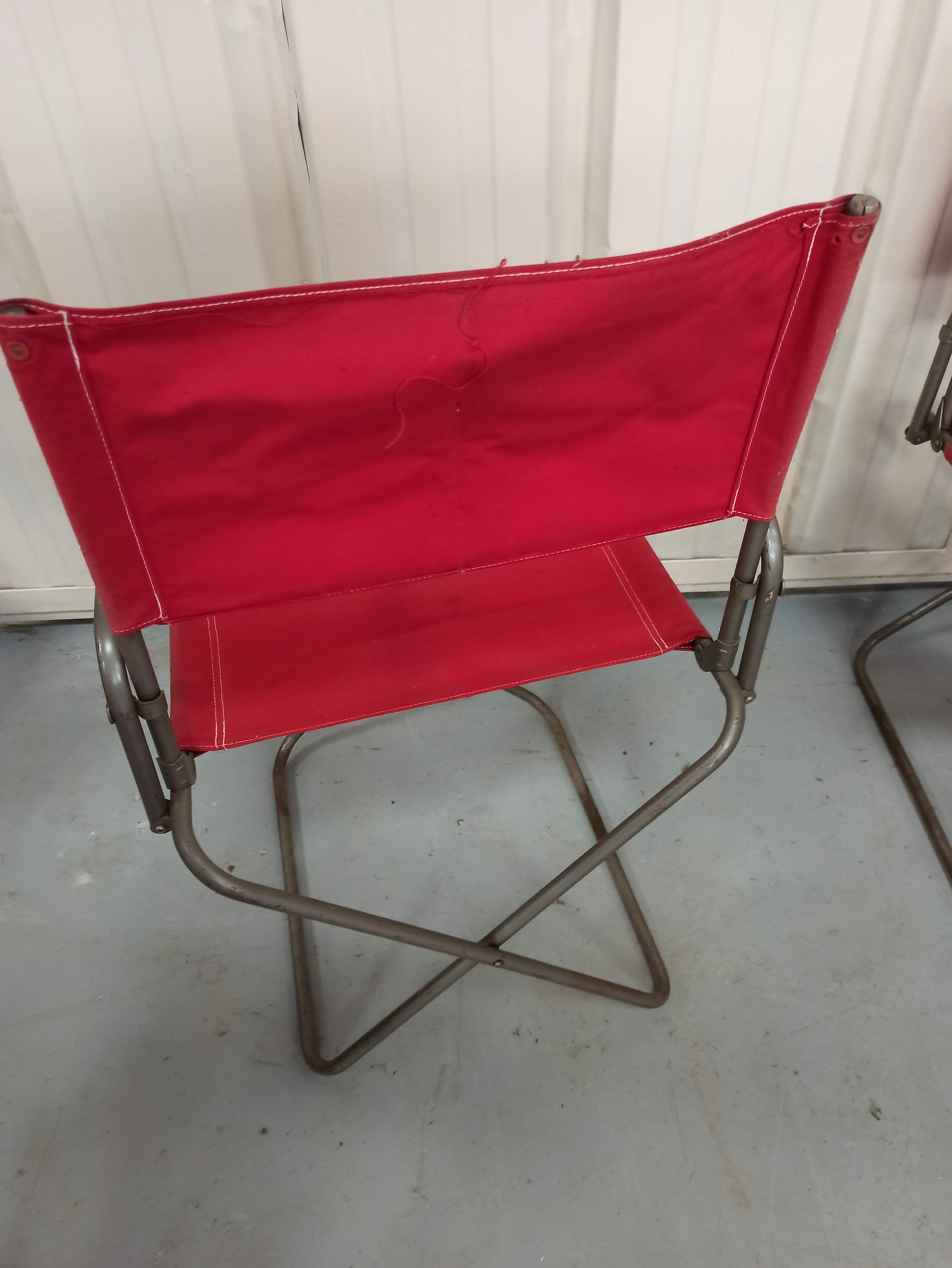 Lot 4 Renolux camping armchairs folding iron and red fabric