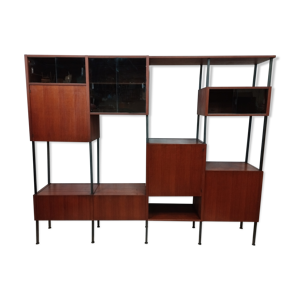 Bibliothèque modulable scandinave en teck et métal noir