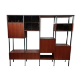 Scandinavian modular shelf bookcase in teak and black metal