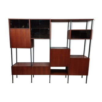 Scandinavian modular shelf bookcase in teak and black metal