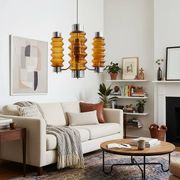 Mid Century Modern large chandelier with amber glass