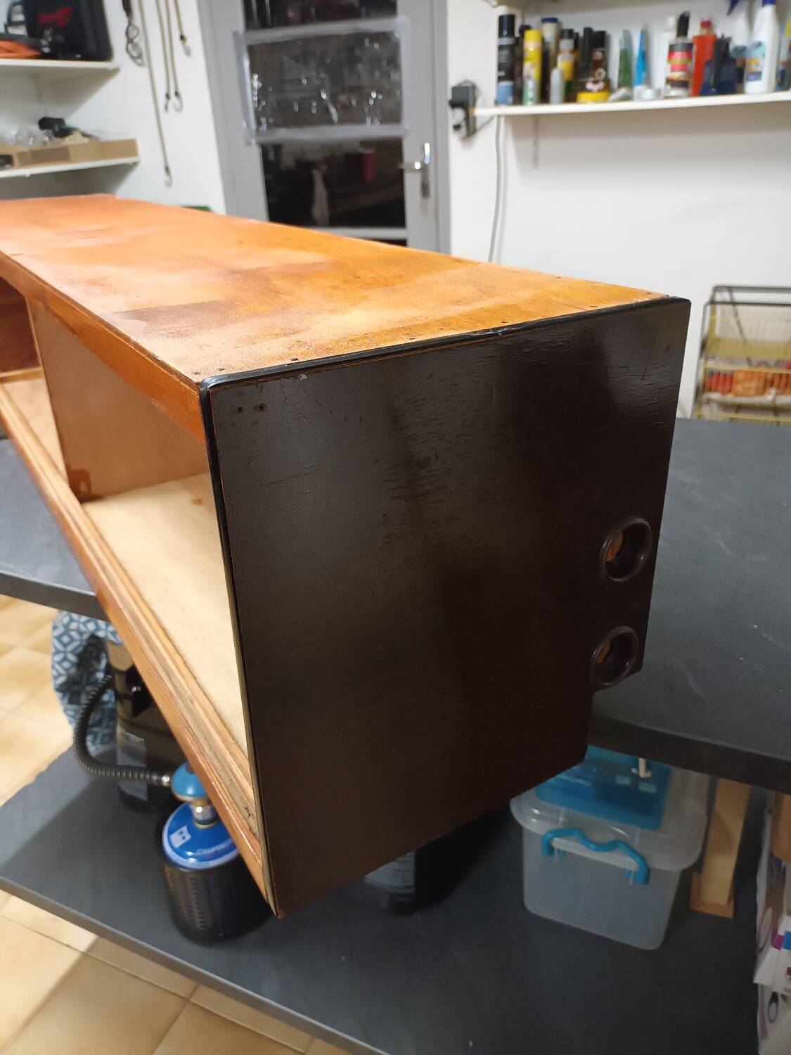 Vintage shelf with sliding doors