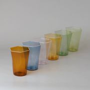 Set of six hexagonal Murano glass glasses handmade by Carlo Scarpa.