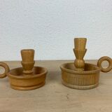 Paire de bougeoirs en bois vintage