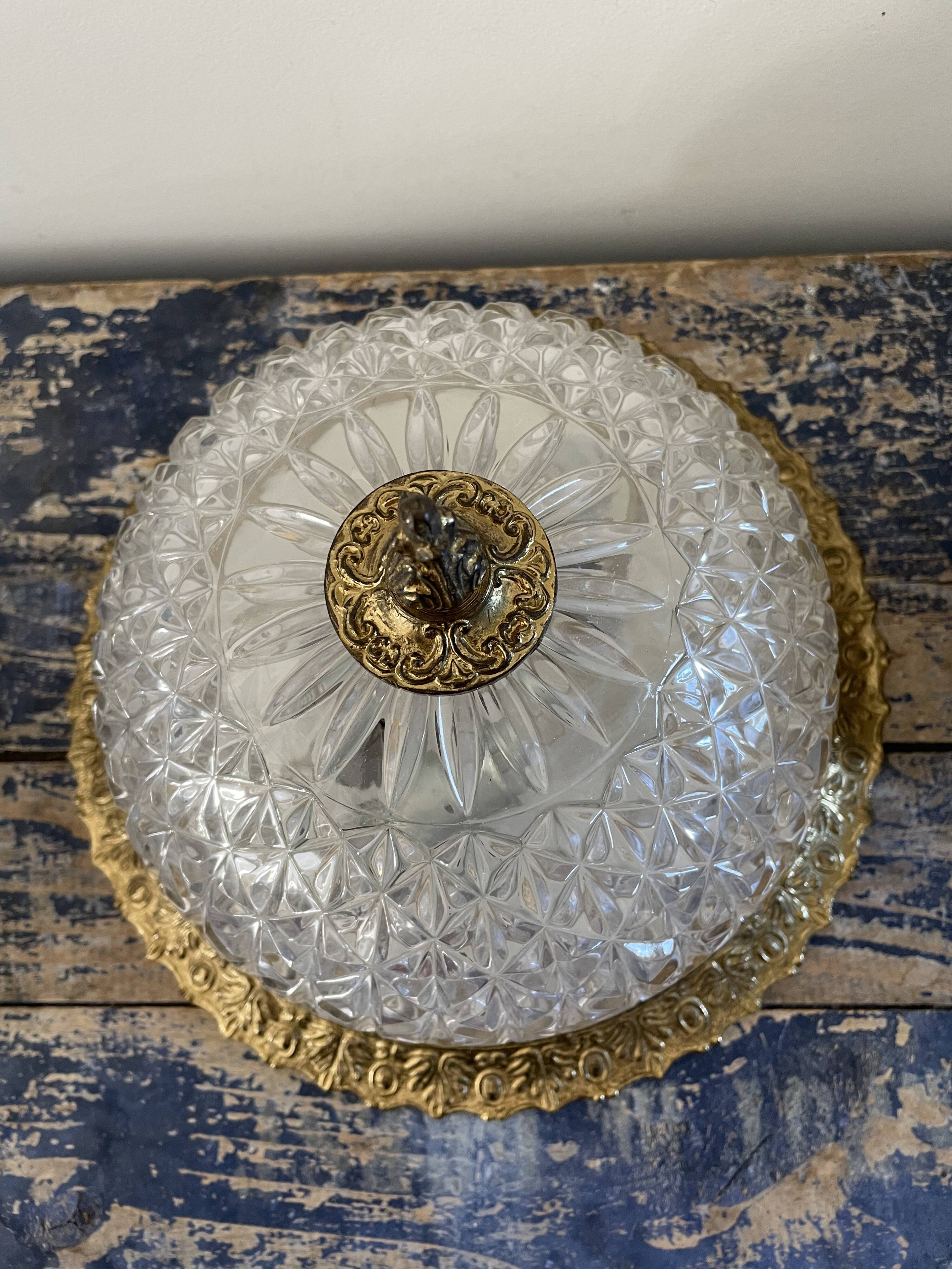 Vintage ceiling lamp in glass and brass