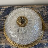 Vintage ceiling lamp in glass and brass