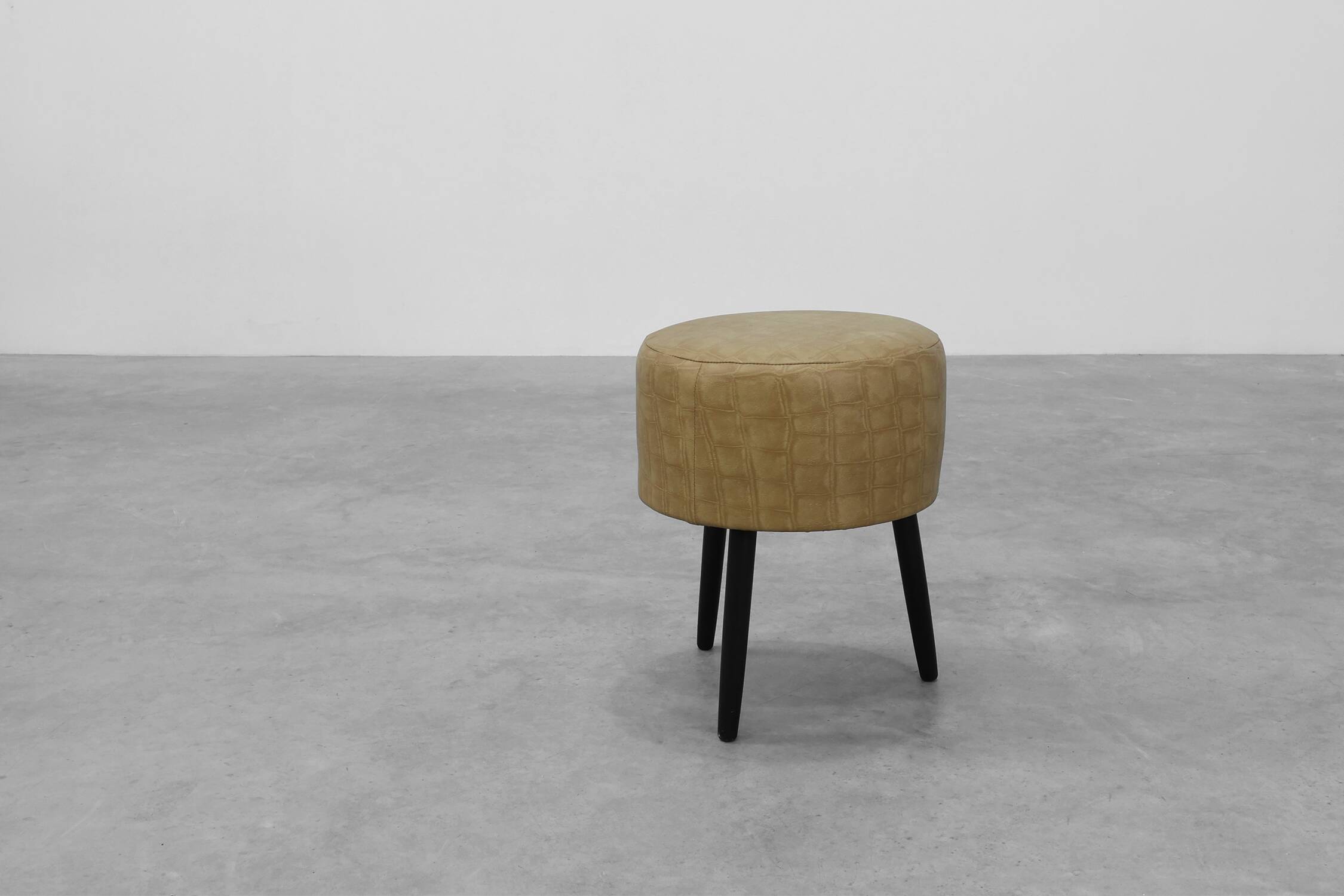 Vintage French Stool in Faux Leather and Wood, 1960