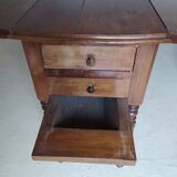 Pair of Louis Philippe style walnut bedside tables / work tables with flap
