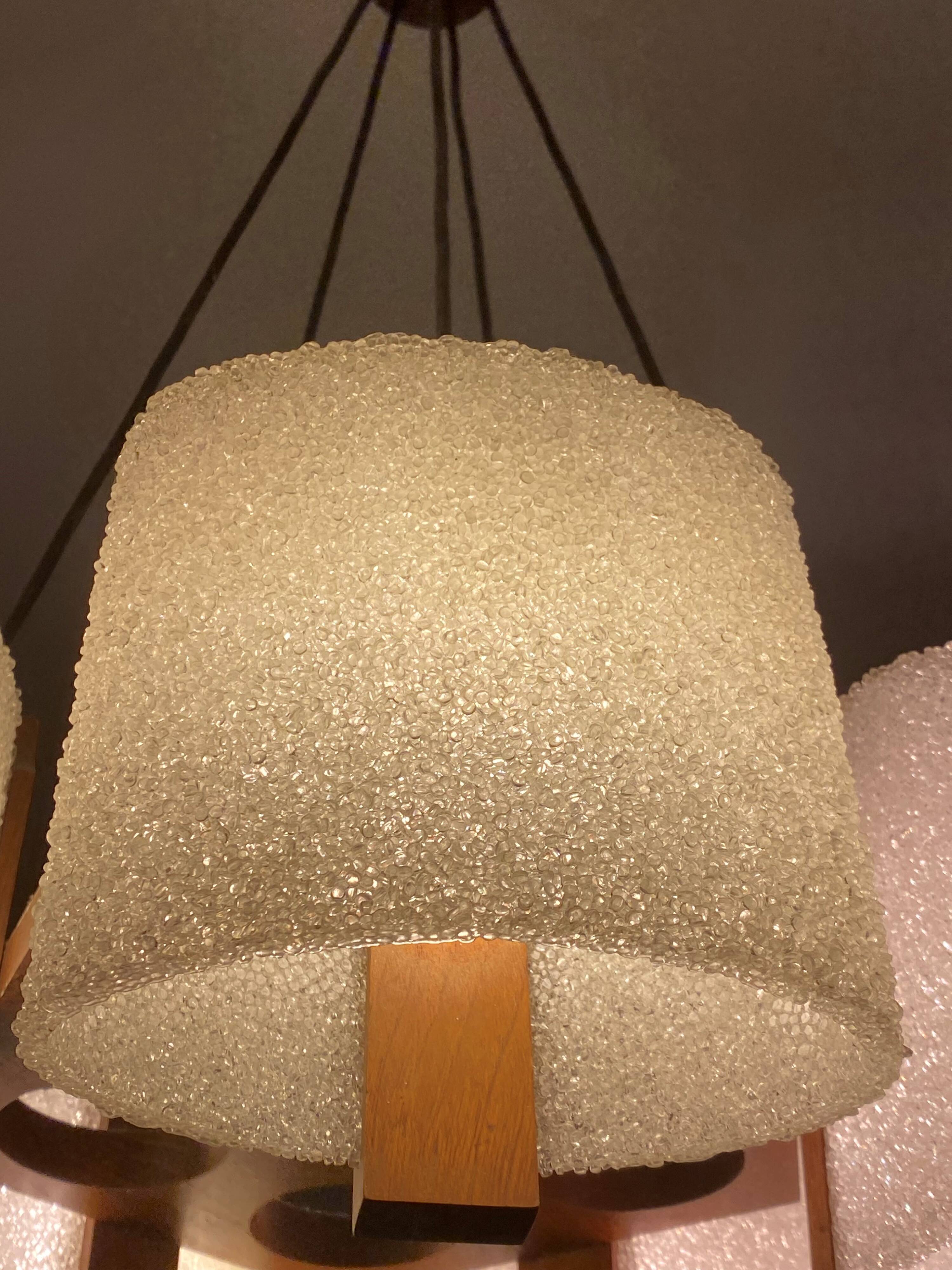 Celluloid Scandinavian teak pendant chandelier from the 60s