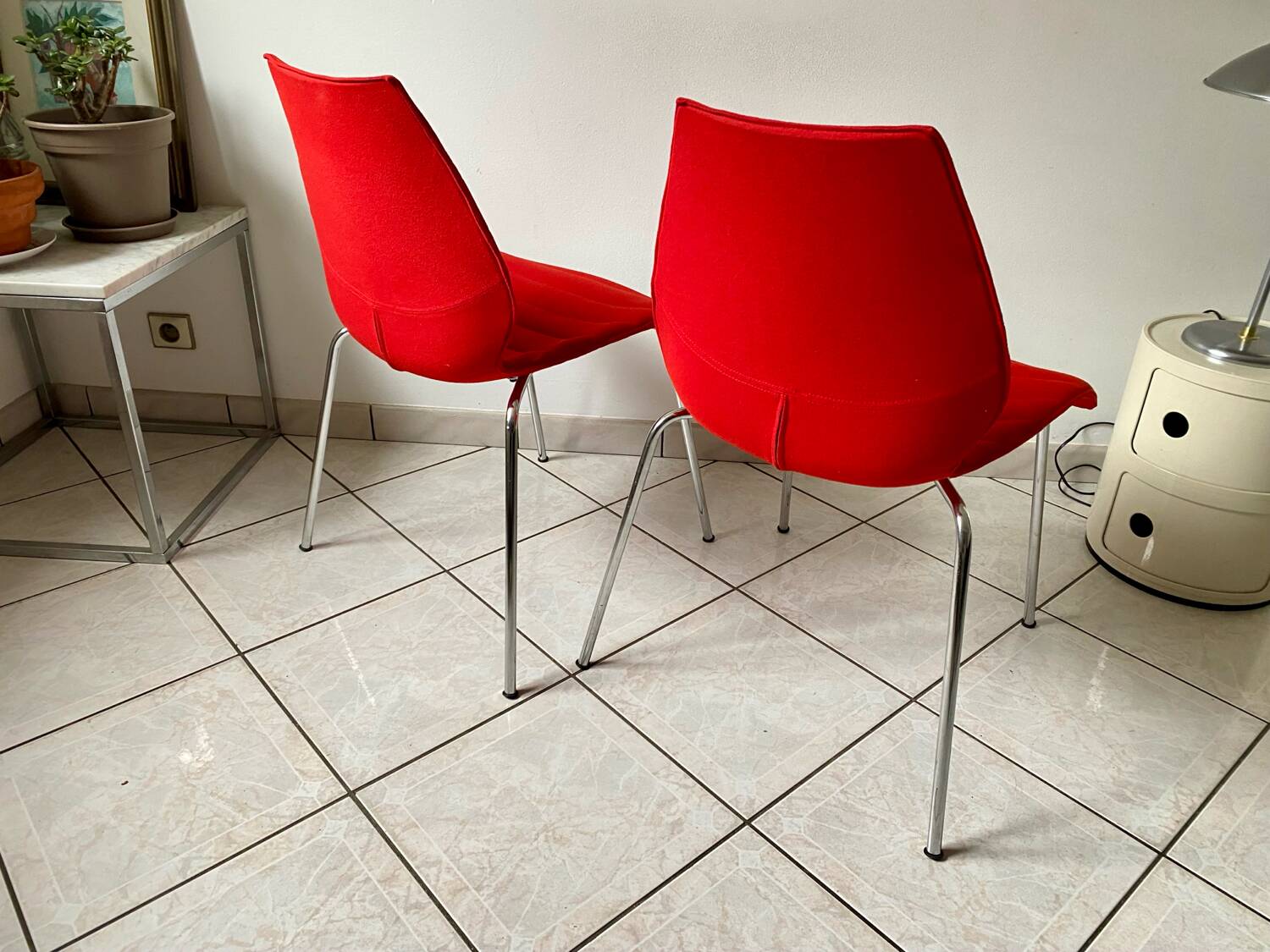 Pair of Mauï soft kartell red chair design Vico Magistretti
