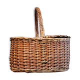 Large unique old French basket in rattan with handmade compartments of artisanal manufacture