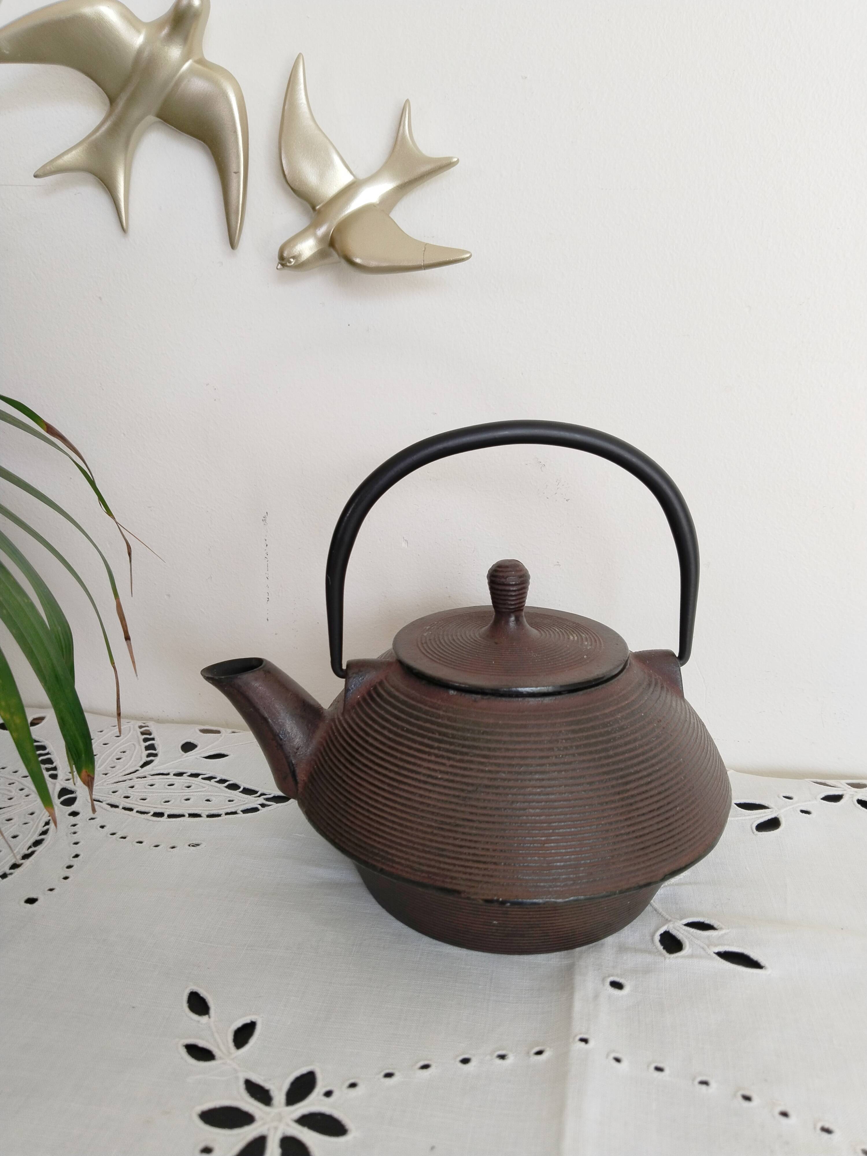 Japanese black enameled cast iron teapot