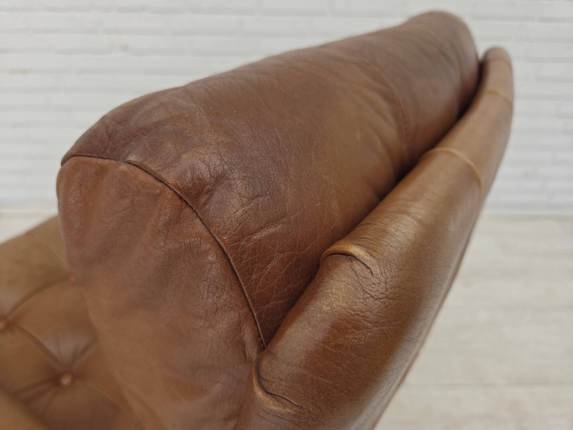 1970s, Swedish design, armchair with footstool, furniture leather.