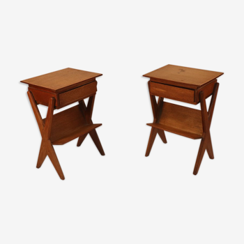 Pair of vintage bedsides in oak 1950