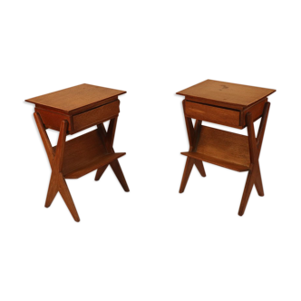 Pair of vintage bedsides in oak 1950