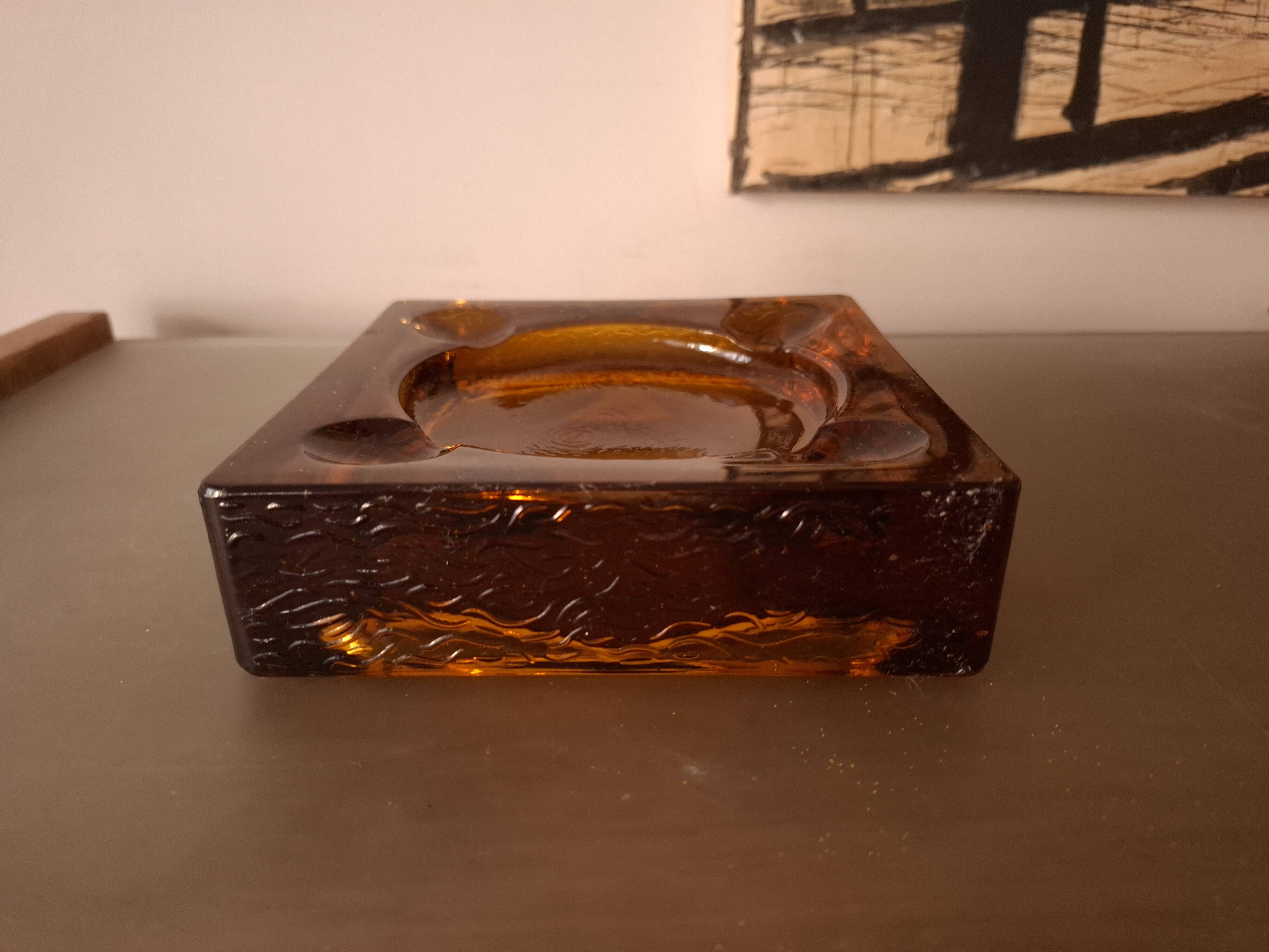 Ashtray, blown glass pocket emptying tray vintage 70's