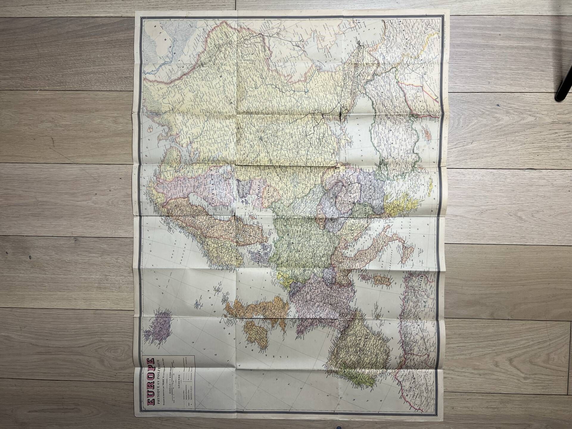 Very large map 93x73: Physical and Political Europe, printed by L
