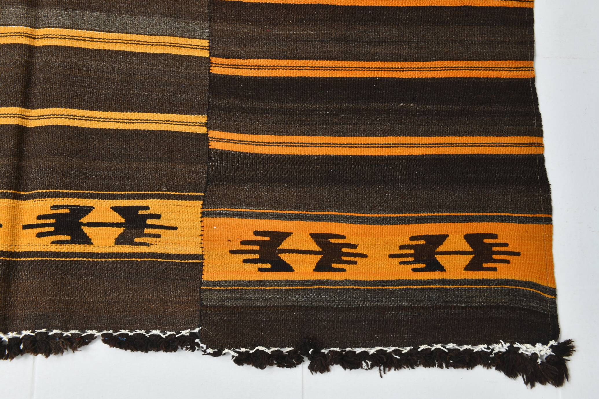 Tapis Kilim vintage rayé orange et marron 6x9, 172x291 cm