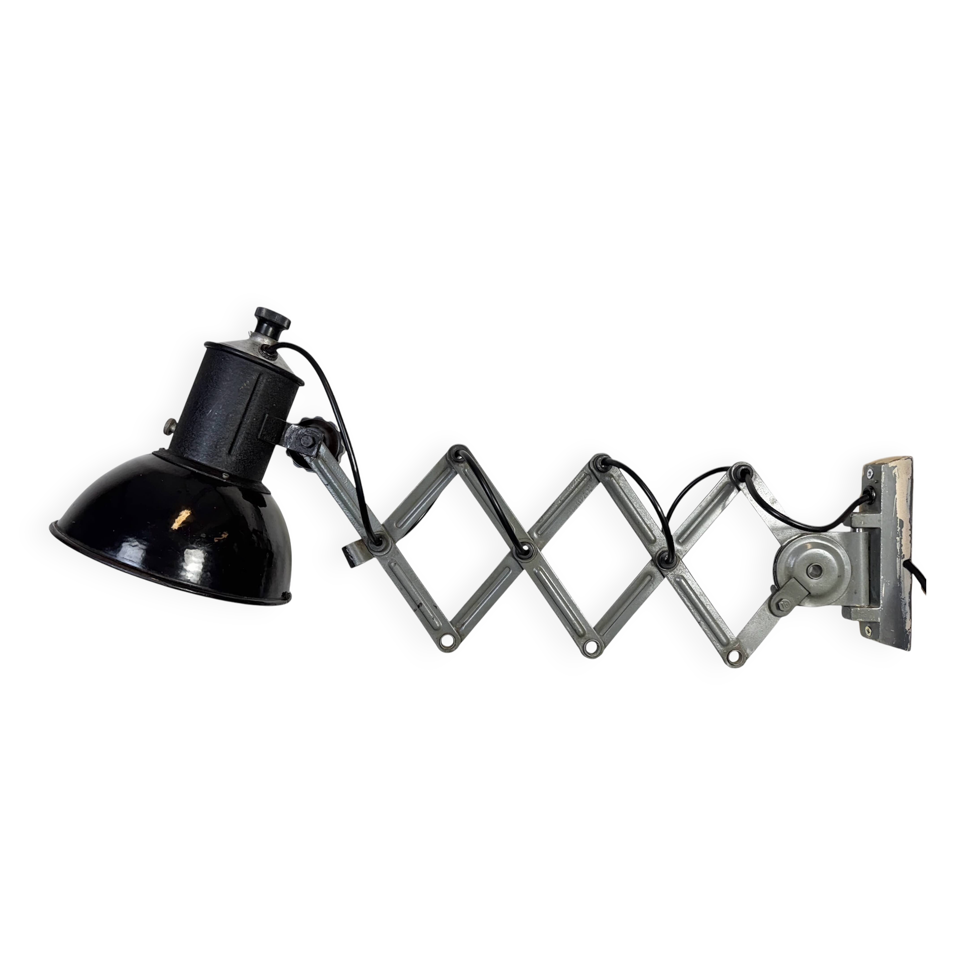 Industrial Black Enamel Scissor Wall Lamp, 1950s
