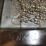 Rare Jenkell, also known as "Jenk" - Unique signed coffee table in metal, glass and inset canvas