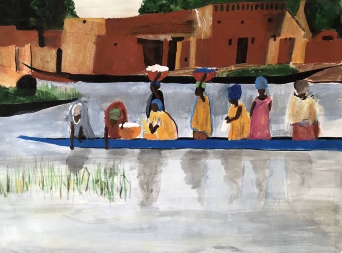 Gouache on paper "African Boat"