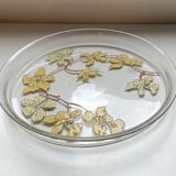 Plateau plat verre émaillée art nouveau floral signé Chaf école Nancy