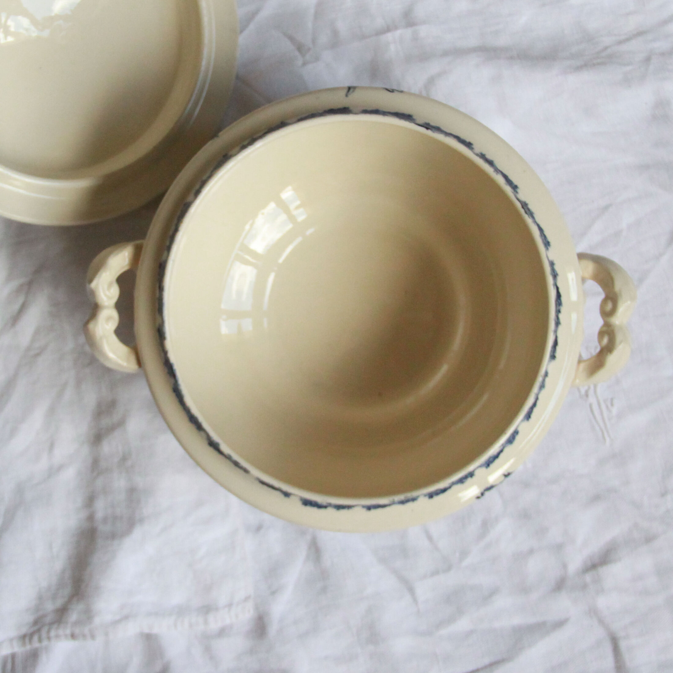 Soupière terre de fer gien cactus blue porcelain opaque old 19 th earthenware