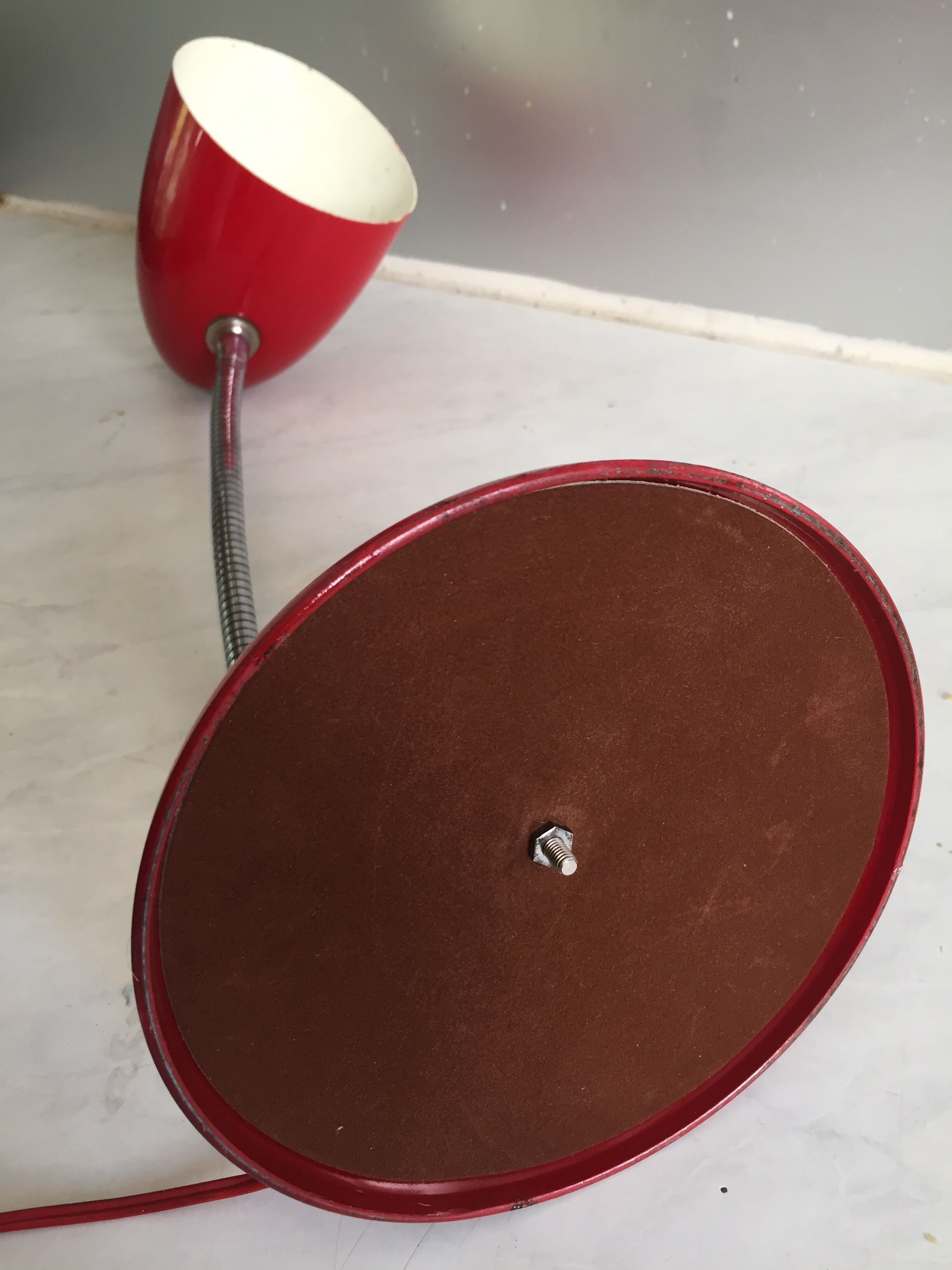 Bauhaus lamp lacquered metal red&flexible chrome/c1950/vintage design