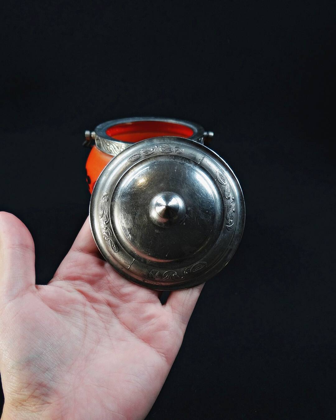 Legras-Montjoye enameled & painted glass biscuit bucket, Art Deco period