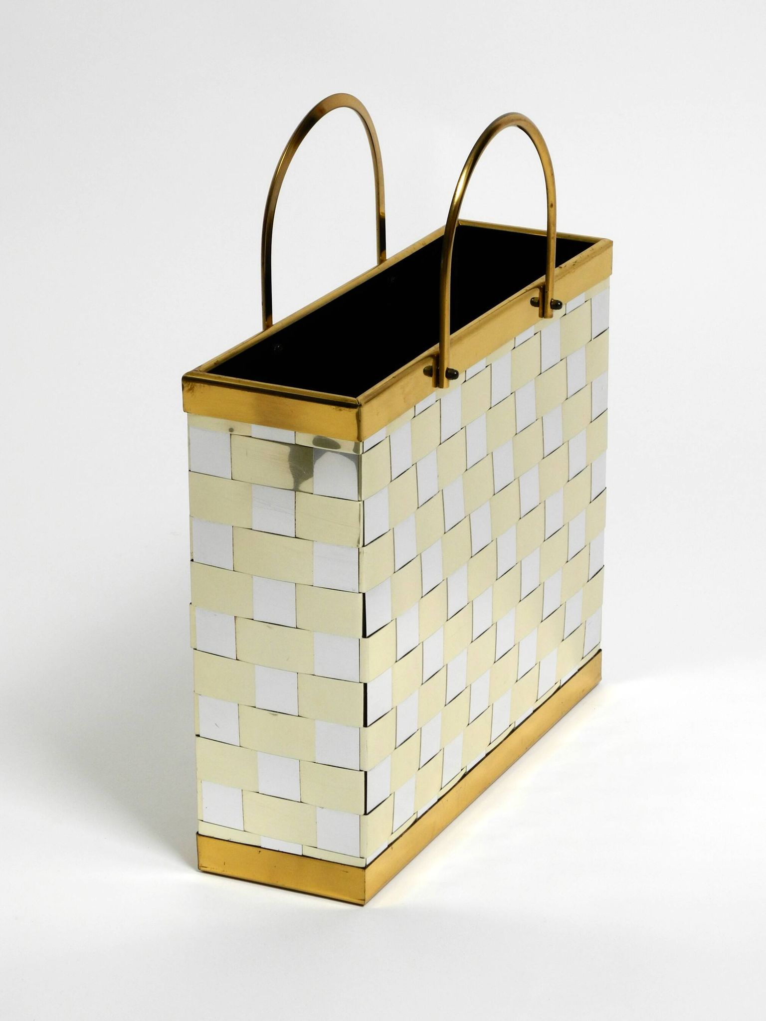 Stunning 1980s brass magazine rack in Hollywood Regency design
