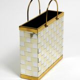 Stunning 1980s brass magazine rack in Hollywood Regency design